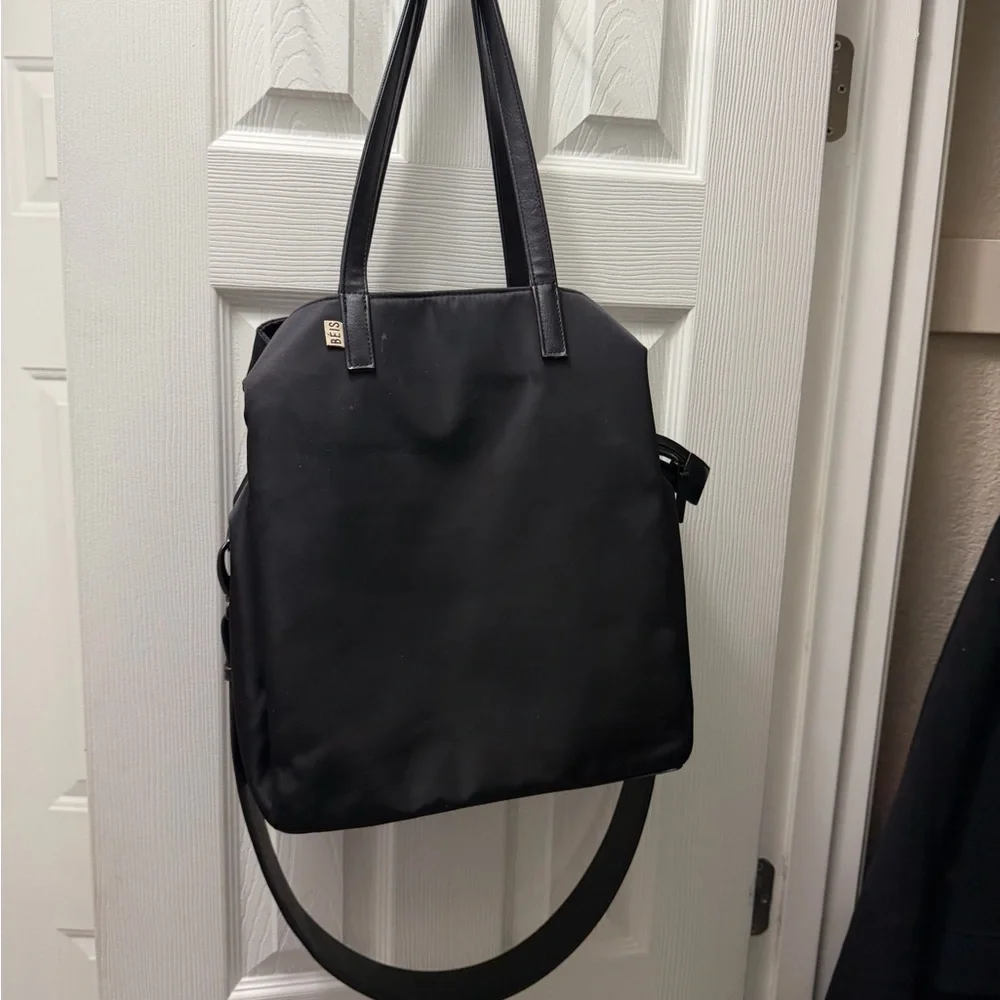 BEIS Black Nylon Laptop Tote with Adjustable Strap